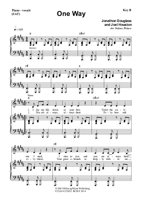 One Way Piano/Vocal (SAT) (Dennis Prince / Nolene Prince)