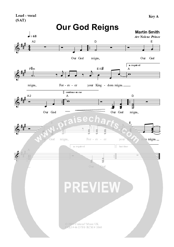 Our God Reigns Lead Sheet (SAT) (Dennis Prince / Nolene Prince)