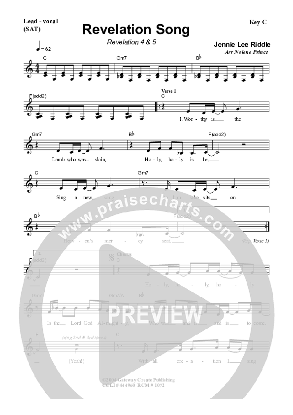 Revelation Song Lead Sheet (SAT) (Dennis Prince / Nolene Prince)