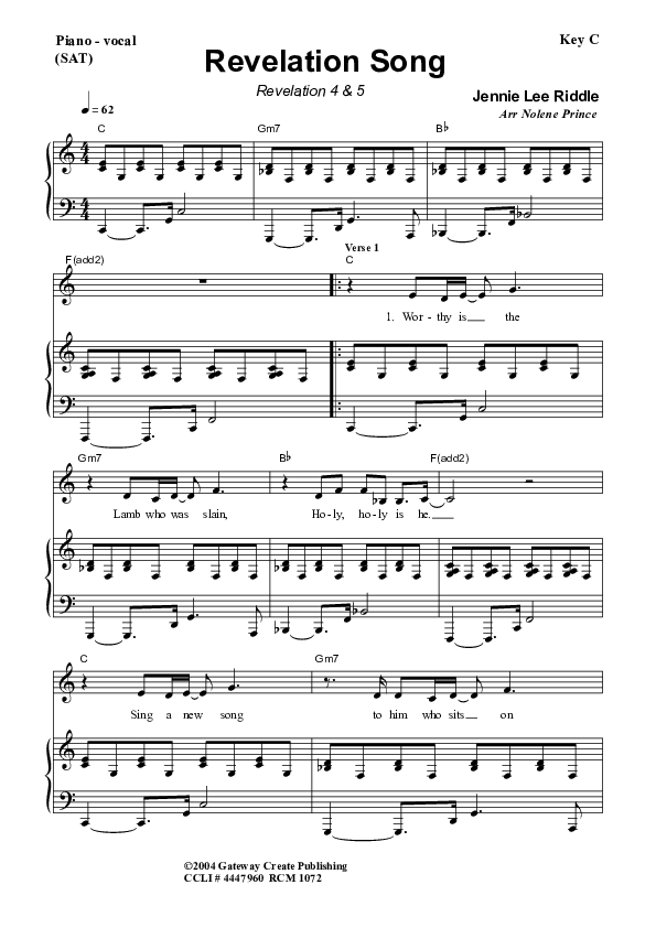 Revelation Song Piano/Vocal (SAT) (Dennis Prince / Nolene Prince)
