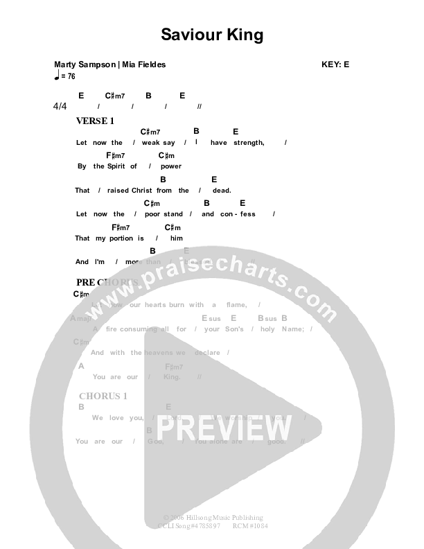 Saviour King Chords & Lyrics (Dennis Prince / Nolene Prince)