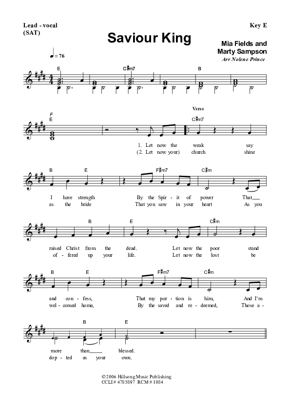 Saviour King Piano/Vocal & Lead (Dennis Prince / Nolene Prince)