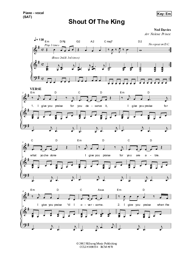 Shout Of The King Piano/Vocal (SAT) (Dennis Prince / Nolene Prince)