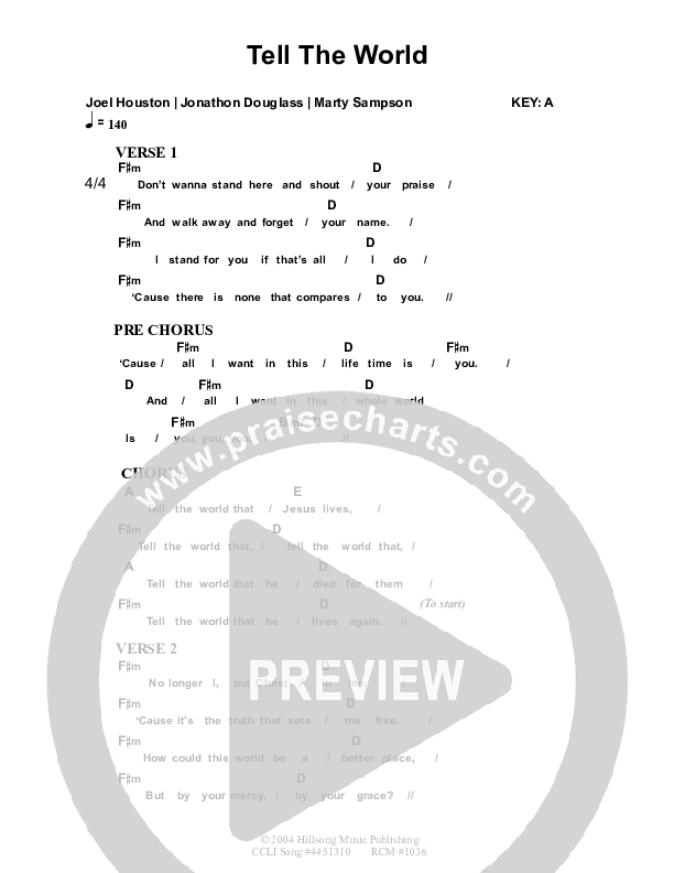 Tell The World Chords & Lyrics (Dennis Prince / Nolene Prince)