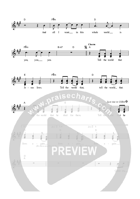 Tell The World Lead Sheet (SAT) (Dennis Prince / Nolene Prince)