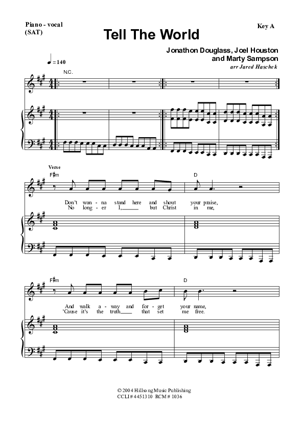 Tell The World Piano/Vocal (SAT) (Dennis Prince / Nolene Prince)