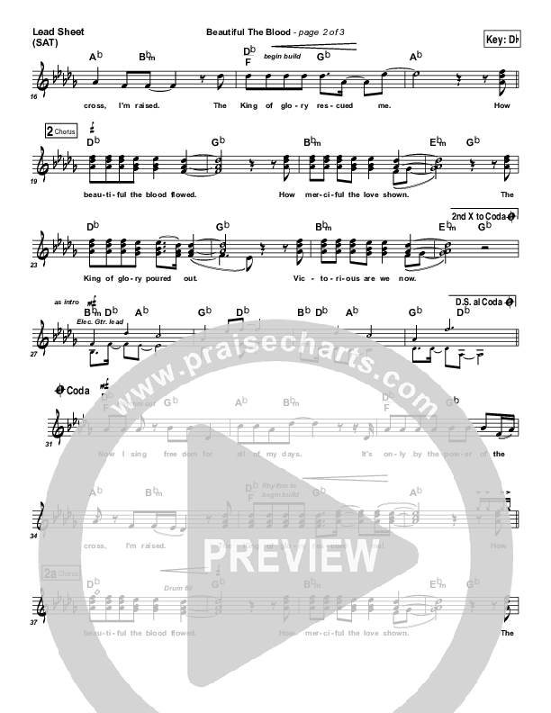Beautiful The Blood Lead Sheet (SAT) (FEE Band)
