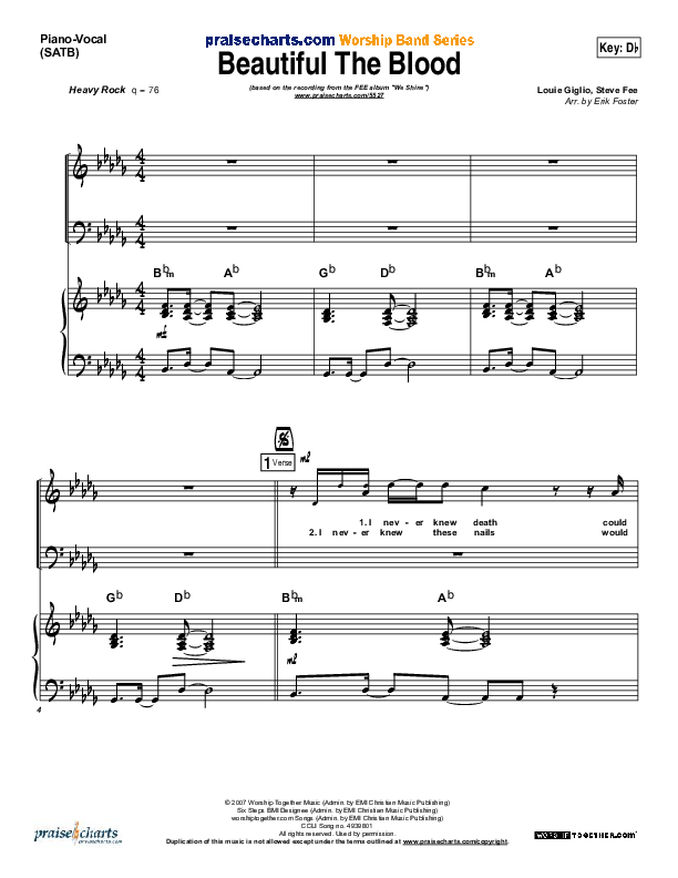 Beautiful The Blood Piano/Vocal (SATB) (FEE Band)
