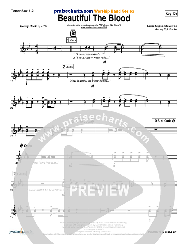 Beautiful The Blood Tenor Sax 1/2 (FEE Band)