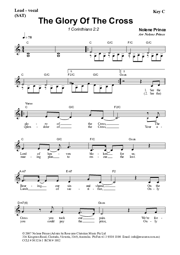 The Glory Of The Cross Piano/Vocal & Lead (Dennis Prince / Nolene Prince)