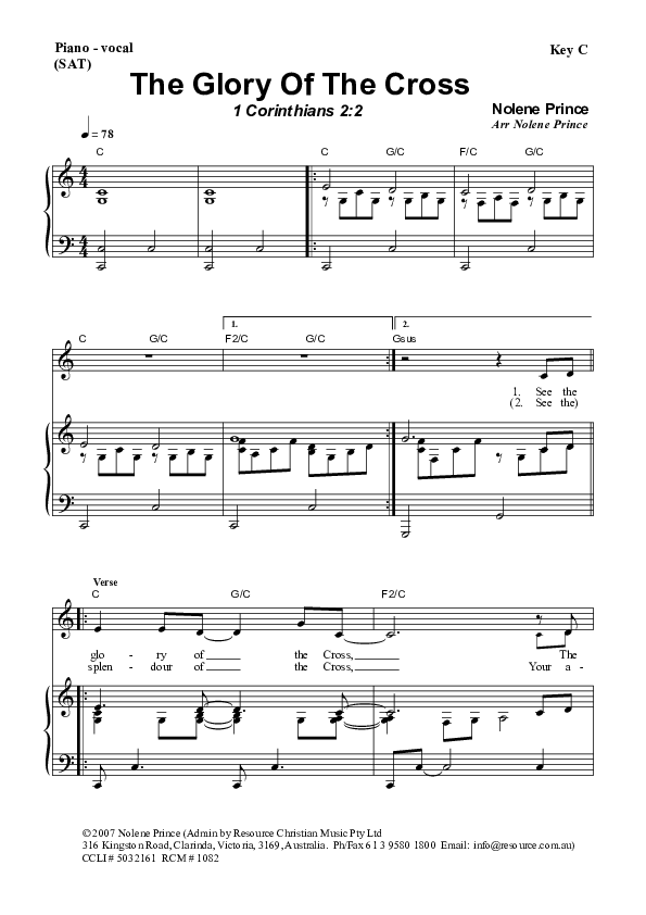 The Glory Of The Cross Piano/Vocal (SAT) (Dennis Prince / Nolene Prince)