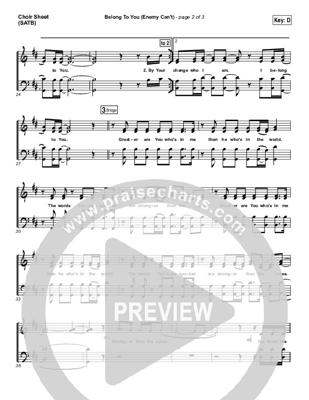 Belong To You (Enemy Can't) Choir Vocals (SATB) (Iron Bell Music)