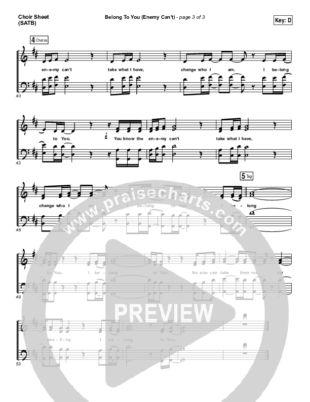 Belong To You (Enemy Can't) Choir Vocals (SATB) (Iron Bell Music)