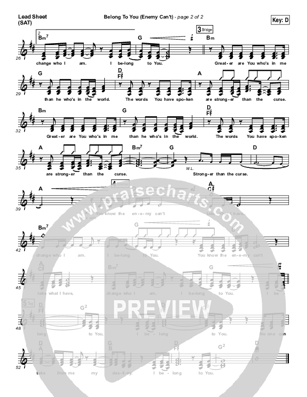 Belong To You (Enemy Can't) Lead Sheet (SAT) (Iron Bell Music)