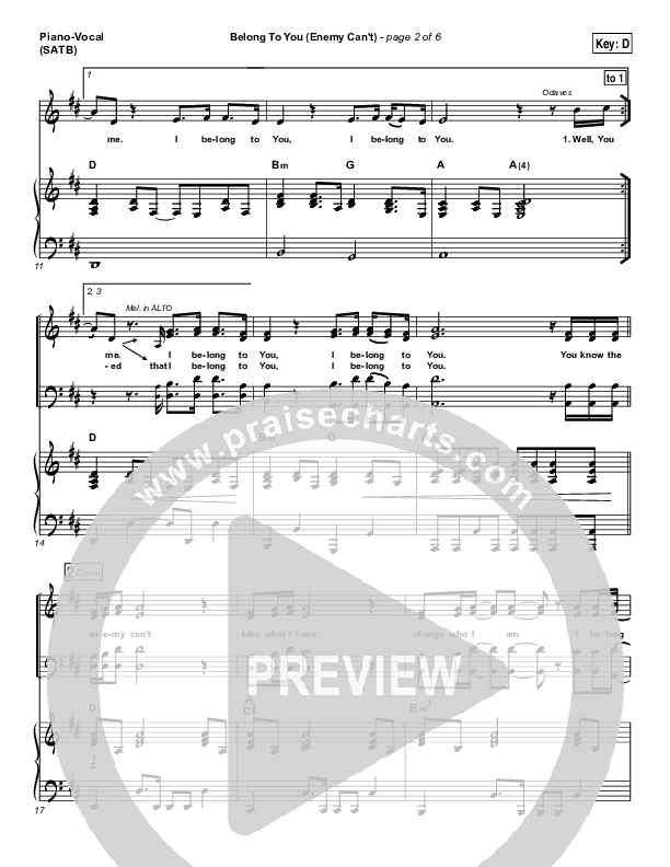 Belong To You (Enemy Can't) Piano/Vocal (SATB) (Iron Bell Music)