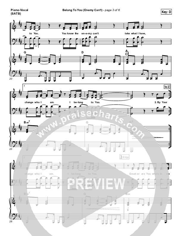 Belong To You (Enemy Can't) Piano/Vocal (SATB) (Iron Bell Music)