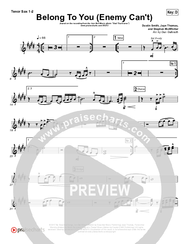 Belong To You (Enemy Can't) Tenor Sax 1/2 (Iron Bell Music)