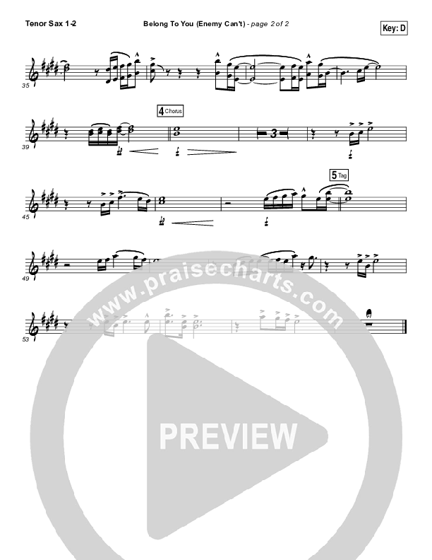 Belong To You (Enemy Can't) Tenor Sax 1/2 (Iron Bell Music)
