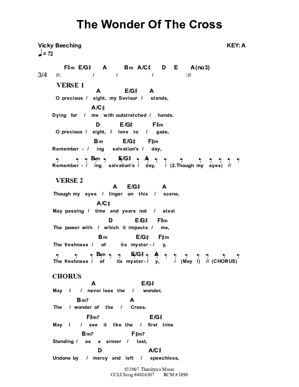The Wonder Of The Cross Chords & Lyrics (Dennis Prince / Nolene Prince)