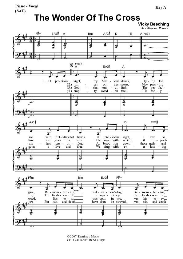 The Wonder Of The Cross Piano/Vocal & Lead (Dennis Prince / Nolene Prince)