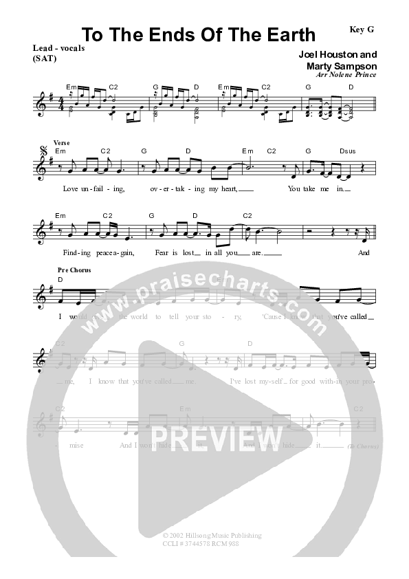 To The Ends Of The Earth Lead Sheet (SAT) (Dennis Prince / Nolene Prince)