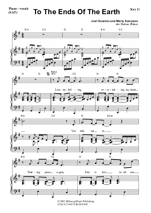 To The Ends Of The Earth Piano/Vocal & Lead (Dennis Prince / Nolene Prince)