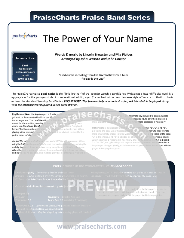 The Power Of Your Name Cover Sheet (Lincoln Brewster)