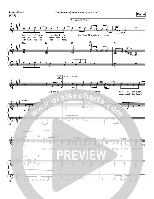 The Power Of Your Name Piano/Vocal (SAT) (Lincoln Brewster)