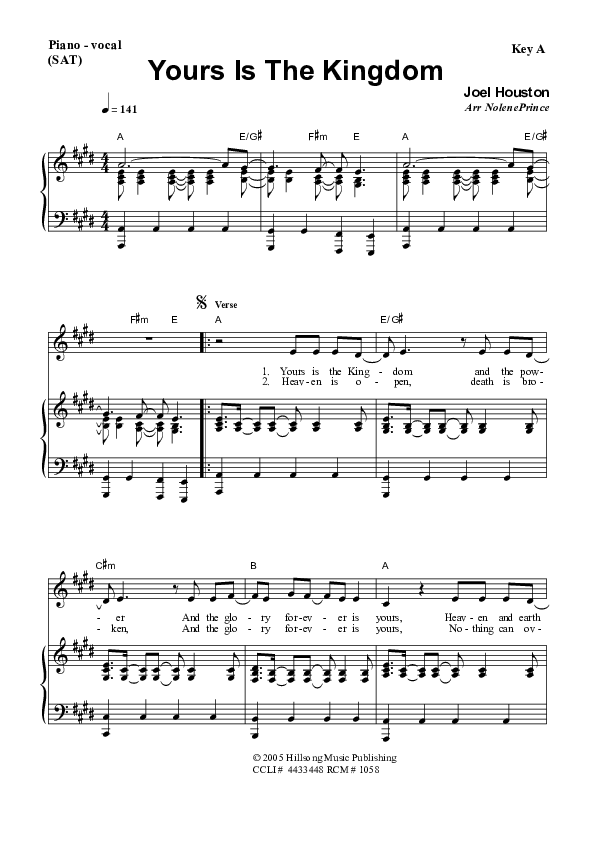Yours Is The Kingdom Piano/Vocal (SAT) (Dennis Prince / Nolene Prince)