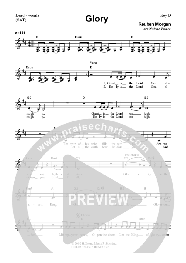 Glory Piano/Vocal & Lead (Dennis Prince / Nolene Prince)