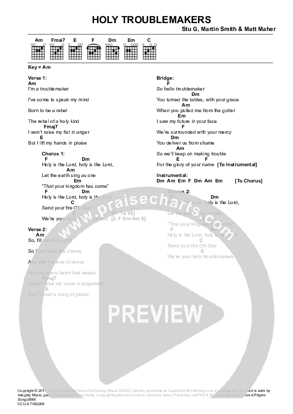 Holy Troublemakers Chords & Lyrics (Stu Garrard / Martin Smith)