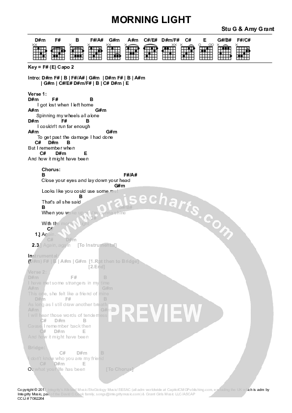 Morning Light Chords & Lyrics (Stu Garrard / Amy Grant)