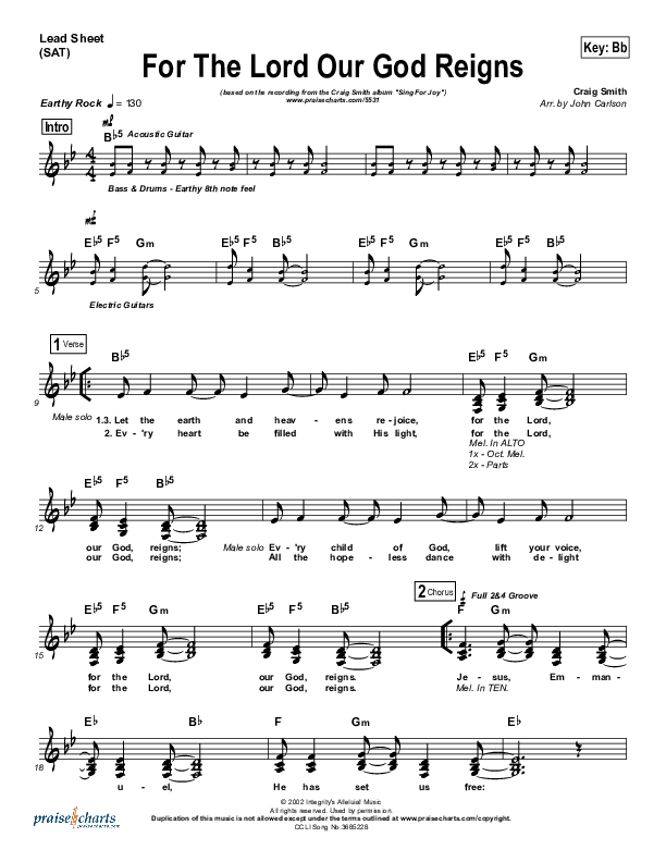 For The Lord Our God Reigns Lead Sheet (Craig Smith)