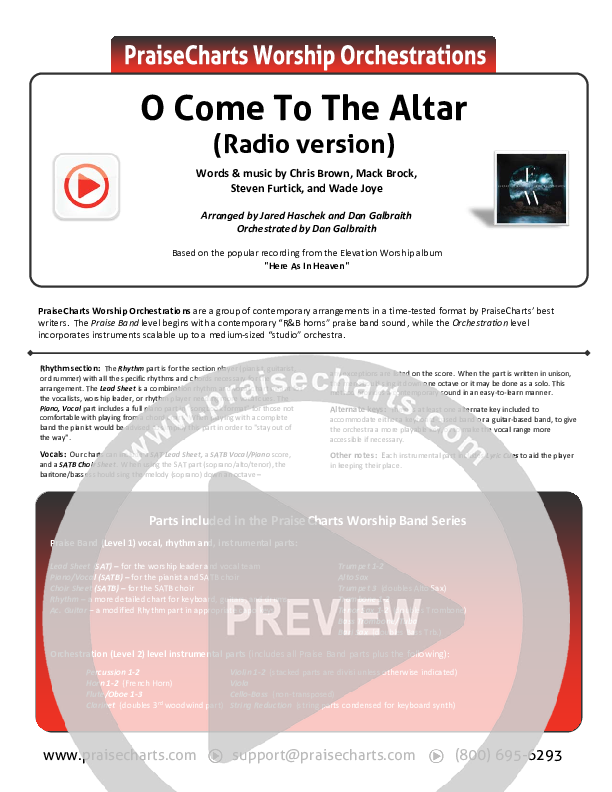 O Come To The Altar (Radio) Cover Sheet (Elevation Worship)