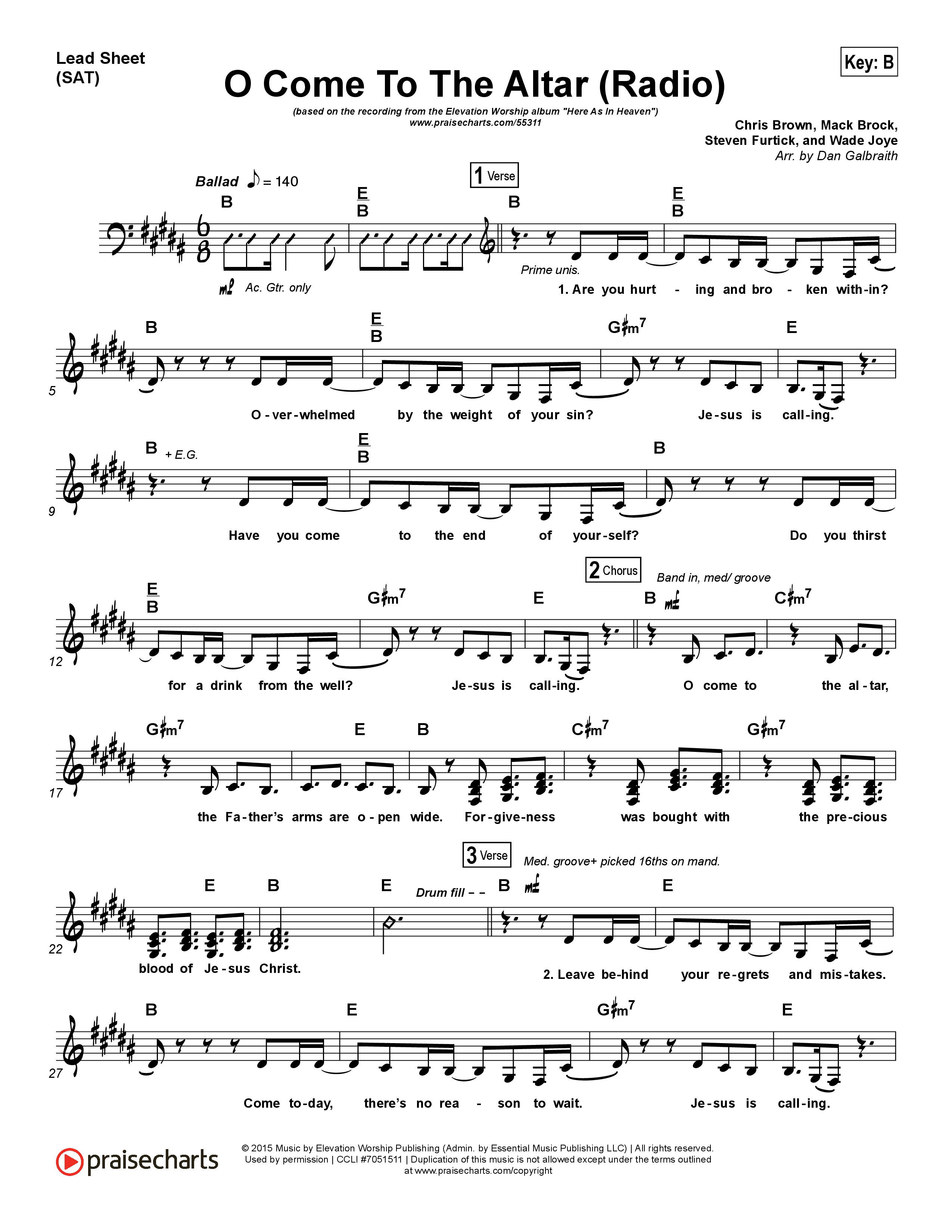 O Come To The Altar (Radio) Lead Sheet (SAT) (Elevation Worship)