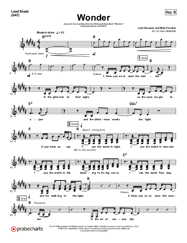 Wonder Lead Sheet (SAT) (Hillsong UNITED)