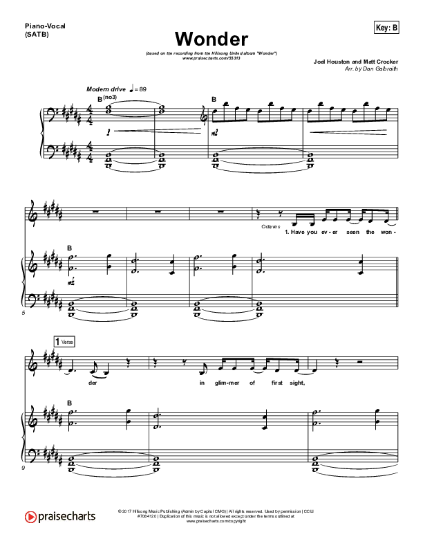 Wonder Piano/Vocal (SATB) (Hillsong UNITED)