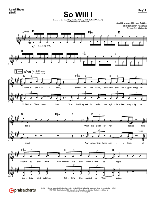 So Will I (100 Billion X) Lead Sheet (SAT) (Hillsong UNITED)