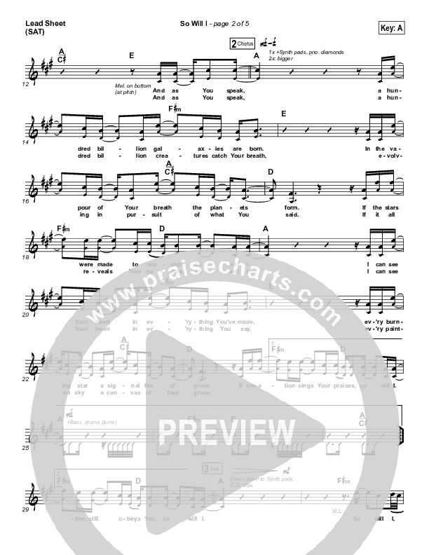 So Will I (100 Billion X) Lead Sheet (SAT) (Hillsong UNITED)