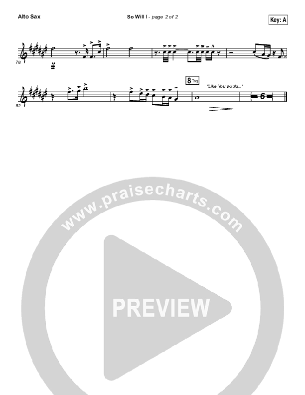 So Will I (100 Billion X) Alto Sax (Hillsong UNITED)