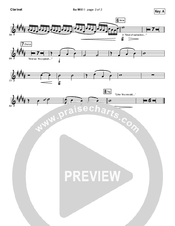 So Will I (100 Billion X) Clarinet (Hillsong UNITED)