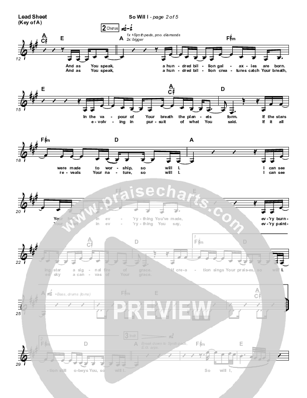So Will I (100 Billion X) Lead Sheet (Melody) (Hillsong UNITED)