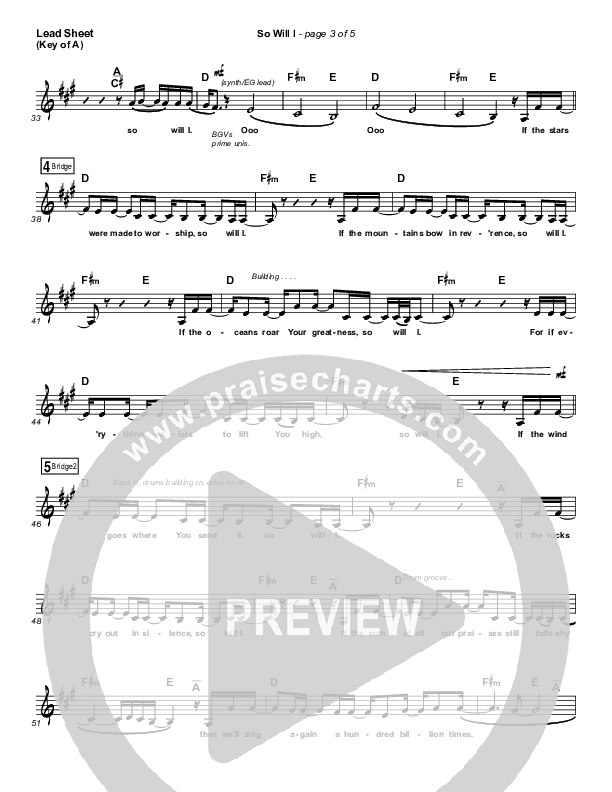 So Will I (100 Billion X) Lead Sheet (Melody) (Hillsong UNITED)