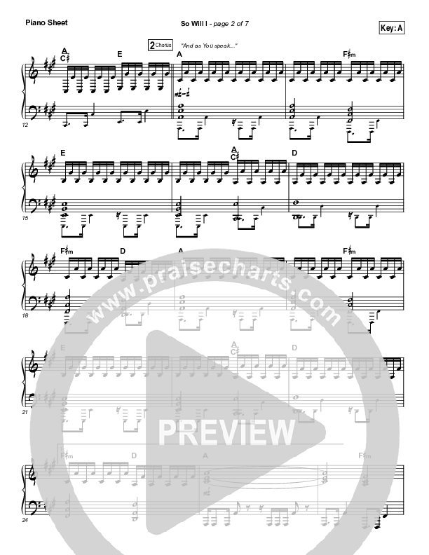 So Will I (100 Billion X) Piano Sheet (Hillsong UNITED)