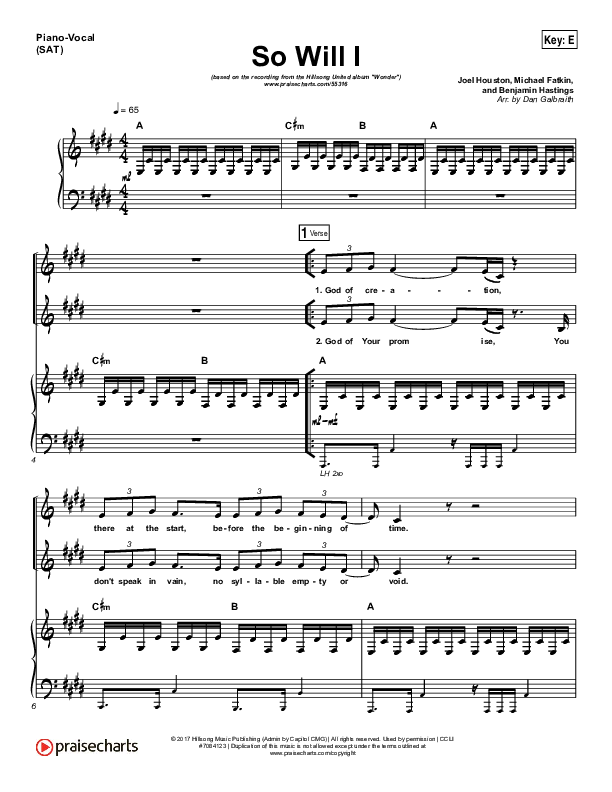So Will I (100 Billion X) Piano/Vocal (SAT) (Hillsong UNITED)
