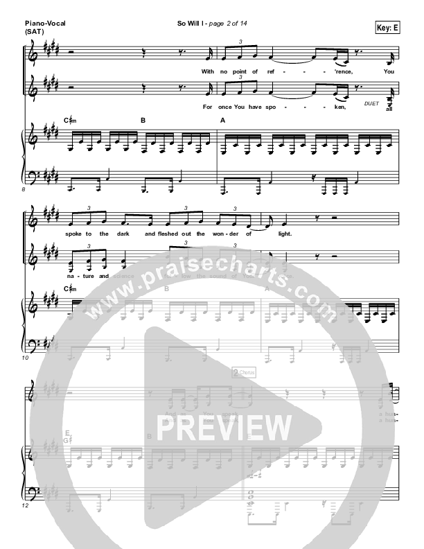 So Will I (100 Billion X) Piano/Vocal (SAT) (Hillsong UNITED)