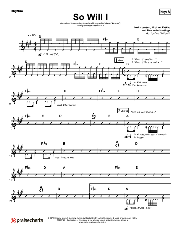 So Will I (100 Billion X) Rhythm Chart (Hillsong UNITED)