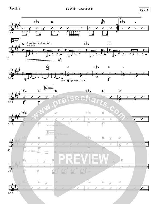 So Will I (100 Billion X) Rhythm Chart (Hillsong UNITED)