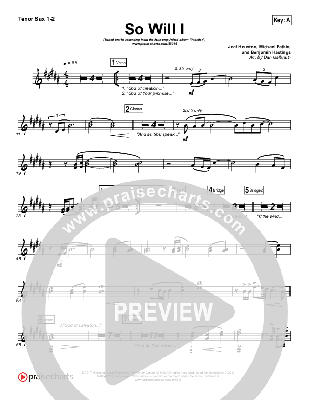 So Will I (100 Billion X) Tenor Sax 1/2 (Hillsong UNITED)