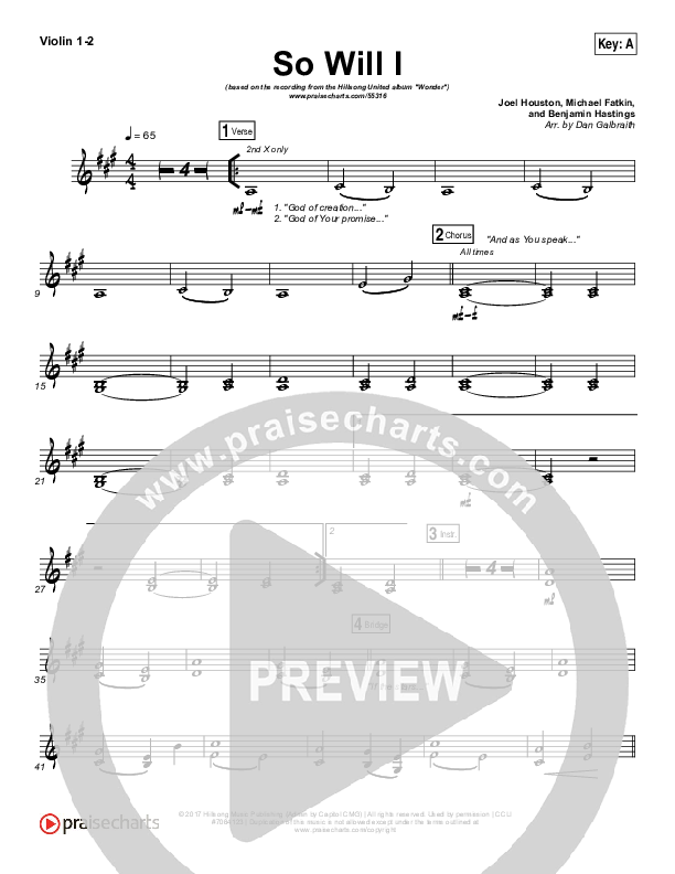 So Will I (100 Billion X) Violin 1/2 (Hillsong UNITED)